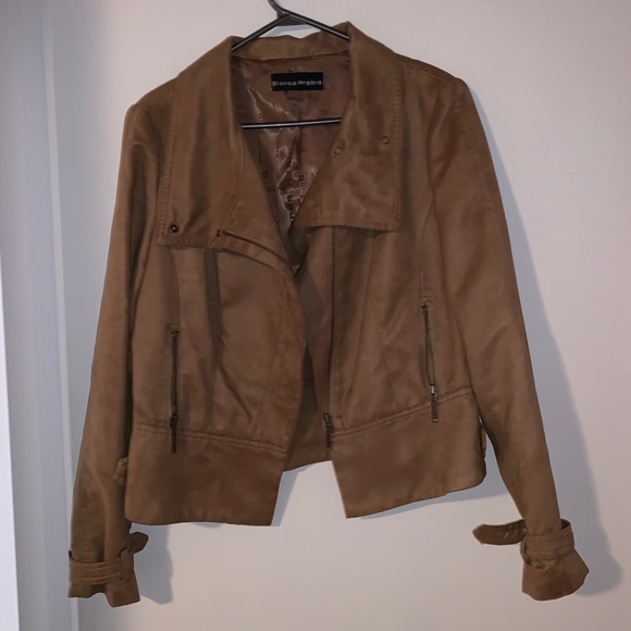 Vintage High Neck Faux Suede Biker Jacket - Picture 2 of 4